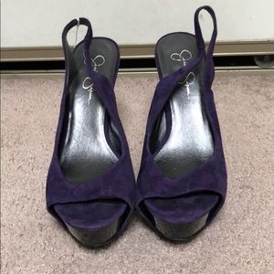 Jessica Simpson purple suede peep toe sling back